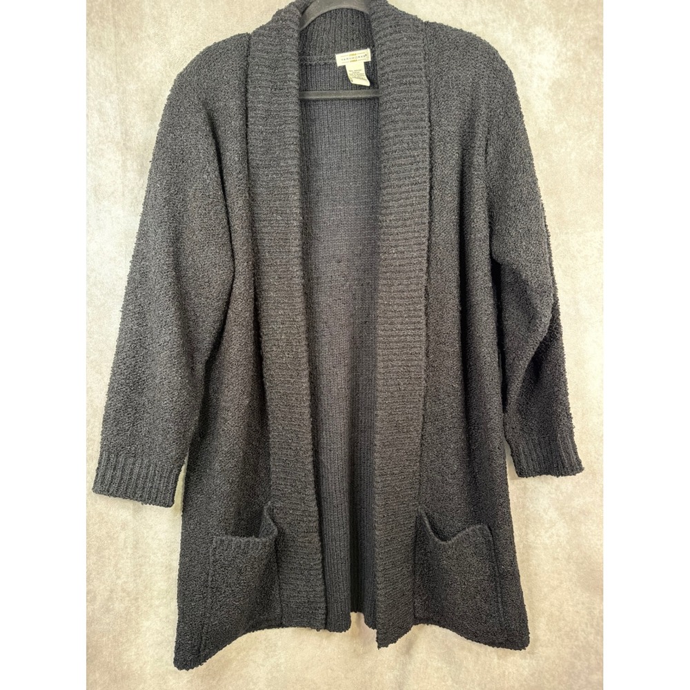 NWOT VTG Yarnworks Cardigan Women XL Black Boucle‎ Open Front Shawl Collar